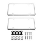 2pcs Chrome Stainless Steel Metal License Plate Frame Tag Cover With Screw Caps 