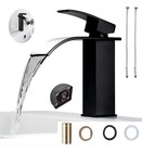 Black Bathroom Basin Faucet Waterfall Vanity Sink Mixer Tap Deck Mounted W  Pipe