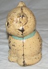 Vintage 1930 s Hubley Cast Iron Kitten Cat Still Bank Blue Bow Original Paint 5   