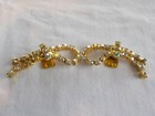 Vintage Pair Shoe Clips Gold Tone Rhinestone A Urora Borealis 2  Prong Set Exc 