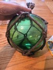 Hand Blown Glass Fishing Net Float Fisherman s Ball Green With Jute Netting