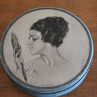 Harrison Fisher Tindeco Large Blue 10  Metal Tin  reflections  Woman W Mirror