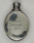 1888 Antique Silverplate Flask   Collapsible Cup lid W  Monogram  5 1 2 X 4  