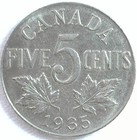 1935 Canada Nickel Five Cents Coin Almost Uncirculated 5c Canadian Coin