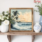 Coastal Tropical Palm Beach Wave Scene Wooden Sign Home Wall Decor Gift
