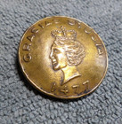 Vintage Antique Metal Picture Button Gracias Stusia 1477