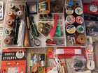 Vintage Wilson Mfg  Corp Sewing 2 Tier Plastic Box And Contents  See Pictures  