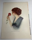 1910 Pretty Girl Art Original Print Pin Up Geyer Artist Edwardian Red Rose