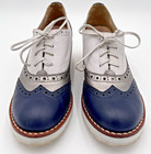 Bon-bonite Women s Leather Oxford brogue Shoes - Blue white silver - Size 6 5 7