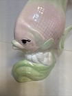 Vintage Hand Painted Ceramic Angel Fish Pearlized Luster Pink Green 11    Tall Euc