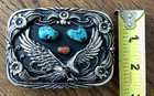 Vintage Flying Eagle Belt Buckle Genuine Turquoise   Coral Ssi