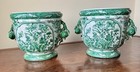 Pair Of Vintage Chinese Porcelain Pots   Green And White Famille Verte Urns