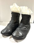 Vintage Pair Or Victorian Baby Shoes Ceramic Black Ivory Lace Attached