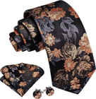 Flower Ties For Men Silk Woven Floral Tie Sets Necktie Handkerchief