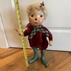 Vintage 1950s Mid Century Ceramic Pixie Elf Shelf Sitter Glitter Legs Velvet Mcm