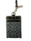 Coach Lanyard Id Card Holder Black Patent Leather Signature Canvas
