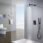 Bathroom Shower Faucet Set Kit Black Rainfall Shower Head Combo With Mixer Valve