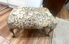 Upholstered Foot Stool Brass Legs  Floral Tapestry Vintage