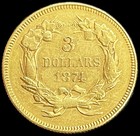 1874 Gold United States  3 Indian Princess Head Coin