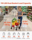 Folding Shopping Cart  Jumbo Grocery Cart With Double Baskets  360   Swivel Wheel