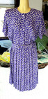 Vintage Leslie Fay Dress 80s 90s Pleated Geo Paisley Purple Belted Size 6p