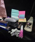 Bulk Lot Office Supplies Post It Notes  Staplers  Staples  Pens  Tape  Tote Bag