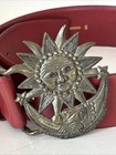 Vtg Vera Neumann Designer Belt Small Sun Buckle Red Leather Wide Celestial