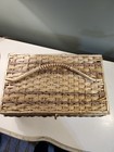 Vintage Cottagecore Honey Wicker Sewing Basket Cream Satin Interior 16   