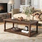 Farmhouse Wooden Coffee Table With Slatted Lower Shelf