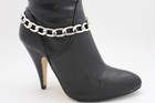 Women Silver Metal Boot Chain Link 2 Bracelets Shoe Bling Fashion Western A Pair