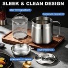 304 Stainless Steel Deep Fryer Pot With Basket   Strainer  Large Capacity