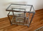 Local Pickup Only     No Shipping     Chrome   Glass Bar Cart  Milo Baughman Style