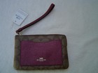 New Authentic Coach Khaki Signature Corner Zip Wristlet  22713