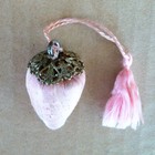 Antique Vintage  Sewing Pink Strawberry Pin Cushion   Emery With Fancy Metal Top
