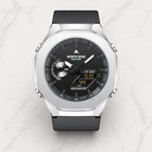 Men s Watch 44mm Digital Quartz Black Dial Silver Case Silicone Strap Wristwatch