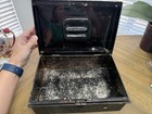 Antique Victorian Metal Cash Document Box Black Gold Pinstripe Toleware Vintage
