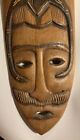 Vtg African Tribal Face Mask Wood   Shell Hand Carved Wooden Wall Art Ghana