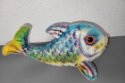 Vintage 1970s Steiff Flossy Fish Blue Rainbow Color 11   2300 22 W tags   Button