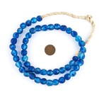 Aqua Swirl Recycled Glass Beads 11mm Ghana African Sea Glass Blue Round Handmade