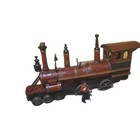 Vintage Wooden And Metal Steam Locomotive Railroad Engine With Conductor