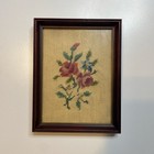 Antique Needlepoint Handmade Flowers Colorful Wood Framed Set Of 3 Medium Small