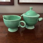 Vintage Early Fiesta Green Creamer   Sugar Bowl Lid Art Deco Fiestaware Hlco Usa
