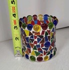 Vintage Rainbow Design Glass Votive Candle Holder Colorful Art Glass Marbles