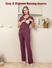Sunnybuy Womens Maternity Nursing Pajamas Set 3 Piece Large  Burgundy