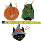 3 Stained Glass Halloween Ornament Green Monster Jol Pumpkin Black Witch Cat Vtg