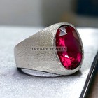 Ruby Oval Cut Gemstone With 14k Solid White Gold Ring For Men s  a33