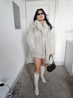Vintage Saga Fox Womens Real Fox Fur Coat Jacket Size Small Ivory Gray Luxury