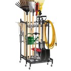 Garden Tool Organizer Rack With Wheels  Heavy-duty Steel  11 Hooks  Black