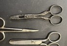 Antique Pair Sewing Scissors Lot Pinking Shears Button Hole Primitive Folding