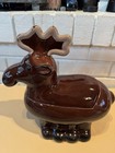 Vintage N a c  Usa Moose Ceramic Art Pottery Cookie Jar Glossy Brown